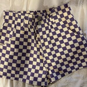 High Waist Purple Checkered Women's Shorts Day & Moon